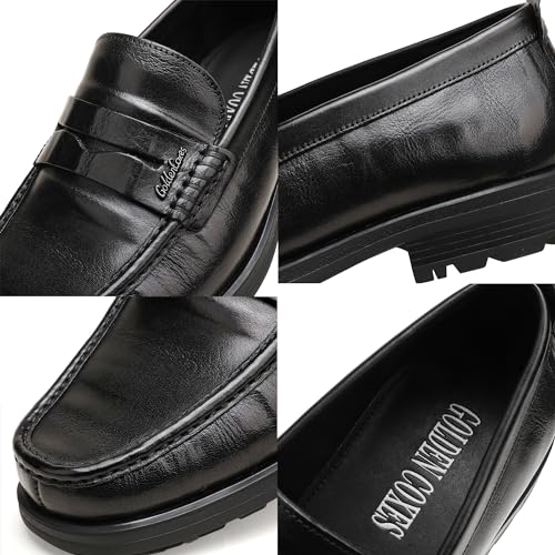 Image of Mens Leather Penny Loafers, Classic Crocodile Printed Business Dress Shoes with Metal Buckle Slip on Penny Shoes for Mens