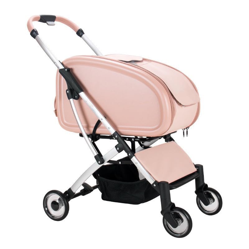 Portable Pet Stroller for Cats, Foldable Lightweight Design, Transparent Detachable Carrier, White Frame with Black Base, 27.56x14.96x40.55 Inches