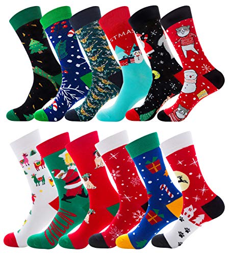 Gellwhu Mens Christmas Socks Christmas Gifts Stocking Stuffers for Adults Women Coworkers Fun Crazy Holiday Cotton Dress Socks