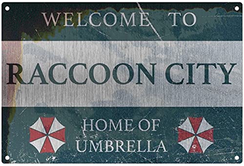 Eletina Retro Metal Tin Signs Retro Welcome To Raccoon City, Home Of Umberella Sign For Home Cave Garage Bar Poster Club Wall Decoration Signs 8X12 Inch