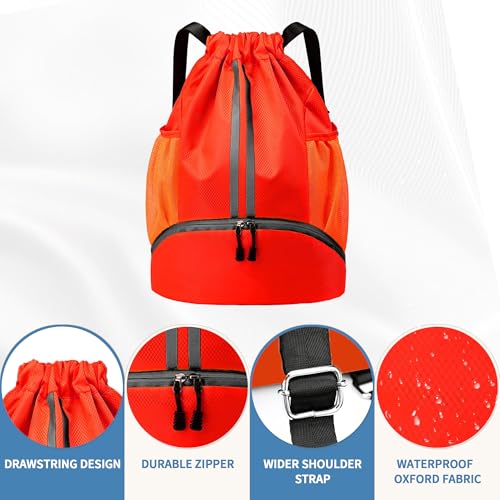 Image of JELUTAR Drawstring Backpack Gym Bag with Shoes Compartment, Red