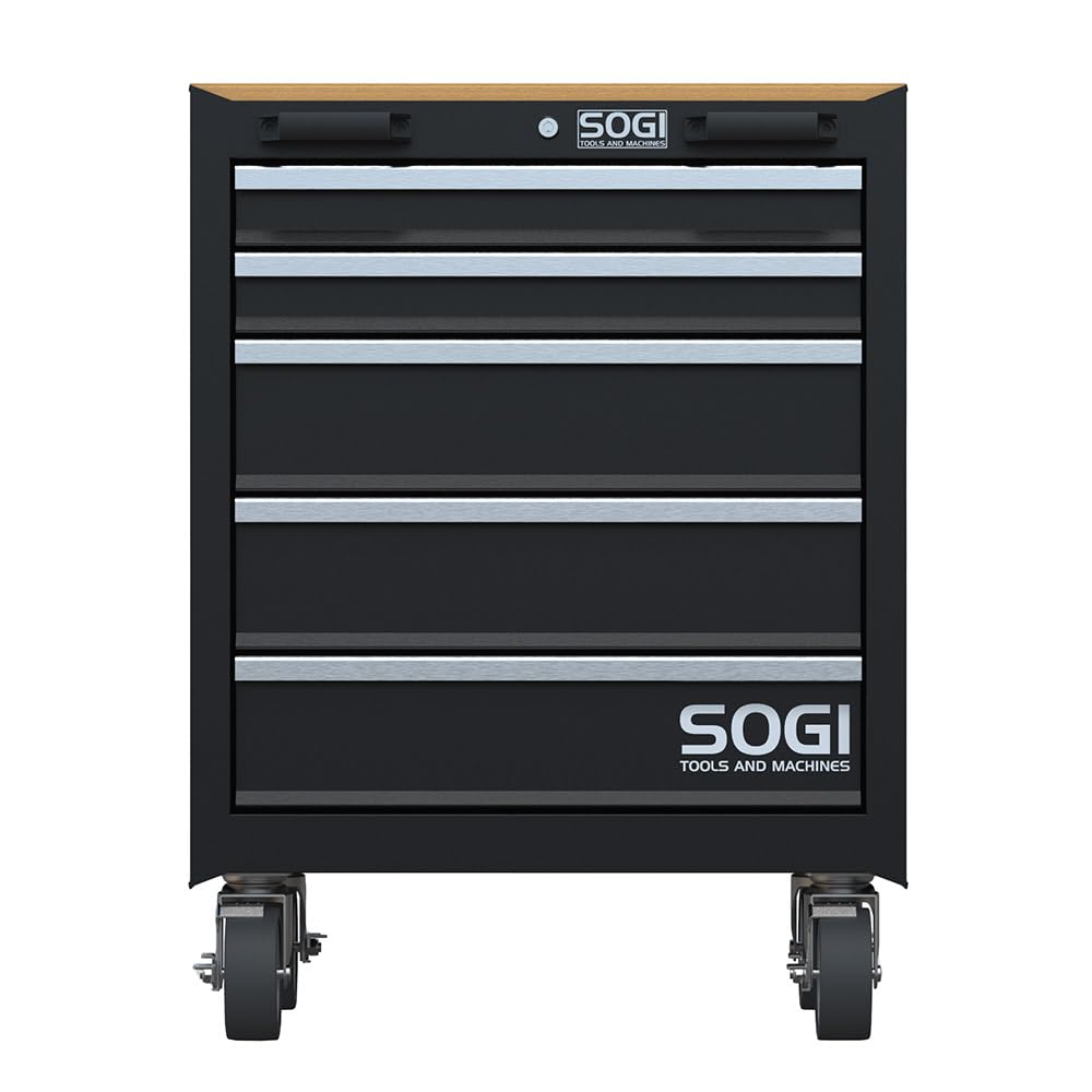 Sogi ARR-C-5C Cajonera de chapa - Carro para muebles de taller - 5 cajones - 4 ruedas pivotantes - 660 x 500 x 850 mm