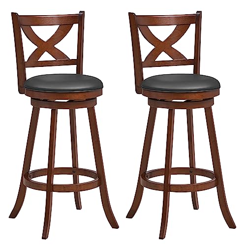 Conjunto de 2 butacos de bar clásicos COSTWAY, altura 30 pulgadas, respaldo abierto en forma de X, giratorios, para isla de cocina, pub, bistró, café o espresso miniatura 1