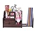 AZDENT Wooden Office Desk Organizer with Drawer Expandable Mail Sorter Desktop Organizer 5 Compartments Pen Pencil Remote Control Holder Storage Caddy