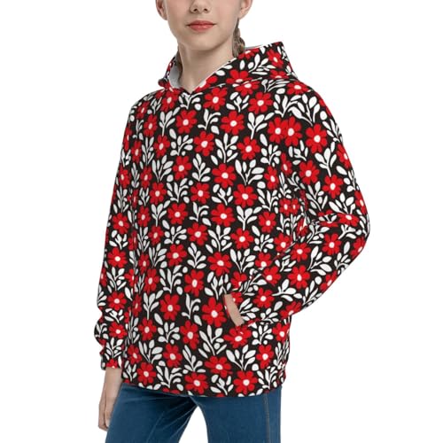 Red Floral Kid Hoodies Boys Sweatshirts Girls Pullover with Pocket2