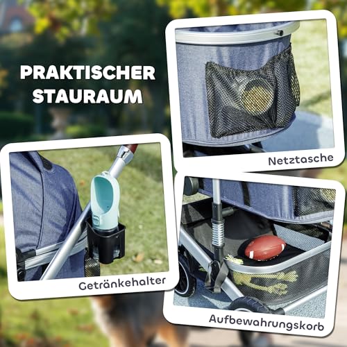 PawHut Hundewagen 3 in 1 Hundebuggy klappbar für Hunde & Katzen bis 10 kg Katzenbuggy mit Kissen Netzfenstern Türen Aufbewahrungskorb Katzenwagen Buggy Dunkelblau