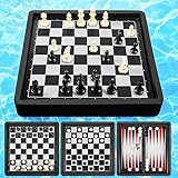 Liliful Floating Multi Game board Reversible Foldable Chess Board Tic Tac Toe Portable Travel Backgammon Chess and Checkers Game Set Pool Board Games for Family Pool Playing Board Games (3 in 1 Chess)