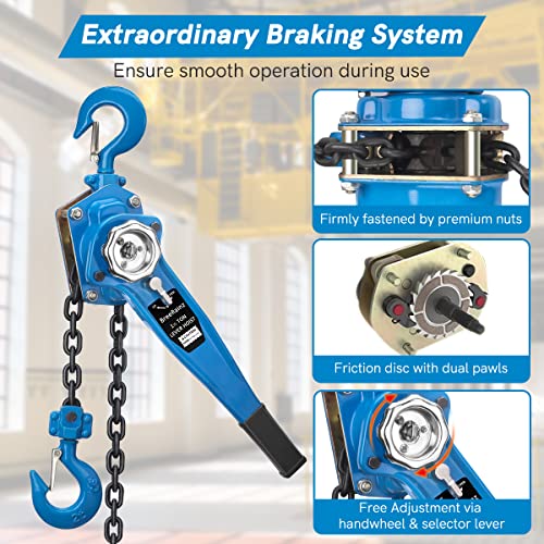 Breerainz Manual Lever Hoist 3300Lbs,1.5T 6M Chain Come Along Lever Hoist, 20Ft Ratchet Puller Hoist Block With Rotary Hooks For Building Warehouse #TOP4