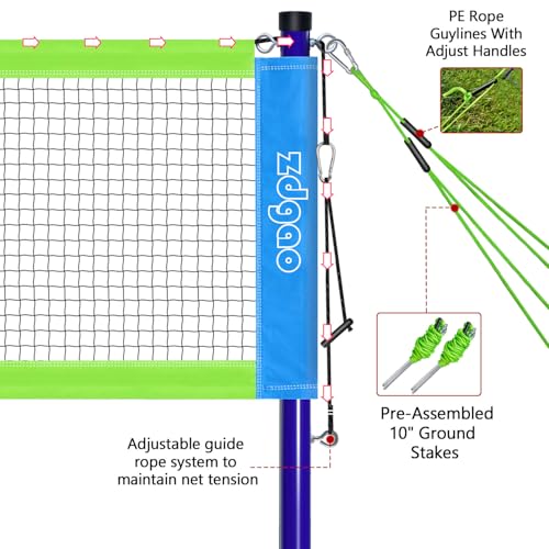 Image of Zdgao Badminton Sets for Backyard - 20FT Net and Badminton Racket Set of 4 | Portable Badminton Net with Tension Adjuster, 3 Nylon Shuttlecocks, Boundary Line, Carry Bag for Beach, Outdoor Family Game