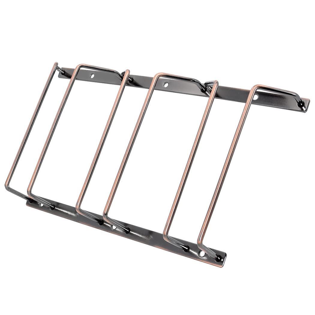 zoohot18cm Wine Glass Rack - Under Cabinet Stemware Wine Glass Holder Glasses Storage Hanger Metal Organizer for Bar Kitchen, Copper Finish (3 Rows, 1 Pack)