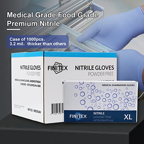 Finitex Disposable Nitrile Exam Gloves 1000 Pcs - 3.2Mil Ice Blue Powder-Free Latex-Free Gloves Examination Home Cleaning Food Gloves (L) #TOP1