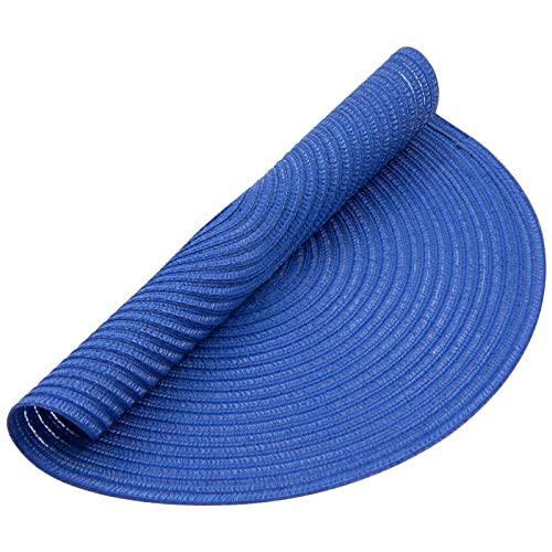 Image of SHACOS Round Placemats Set of 6 Washable 15 inch Round Table Mats Cotton Polyester Woven Braided Place Mats for Dining Table (Blue, 6)