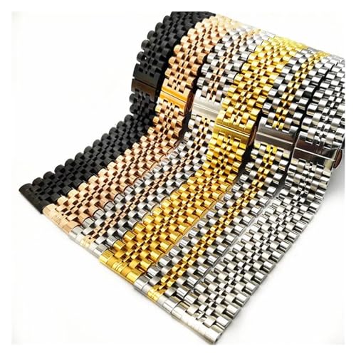 HMFang 12mm 14mm 16mm 18mm 20mm 22mm 24mmステンレススチール腕時計バンドブレスレット磨かれた金属磨かれたストラップの腕時計バンドアクセサリー(Gold,12mm)