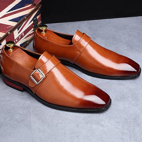 Men's Leather Monk Strap Loafers Fashion Classic Pointed Toe Slip On Low Top Chelsea Formal Business Dress Oxford Shoes4