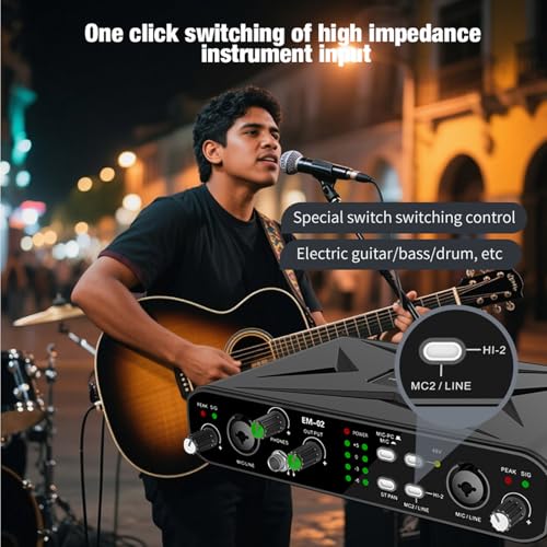Fockety Scheda Audio USB Esterna, Interfaccia Audio 32bit 384KHZ con Preamplificatore Microfonico e Alimentazione Phantom 48V, per la Registrazione in Streaming Live Karaoke Gaming
