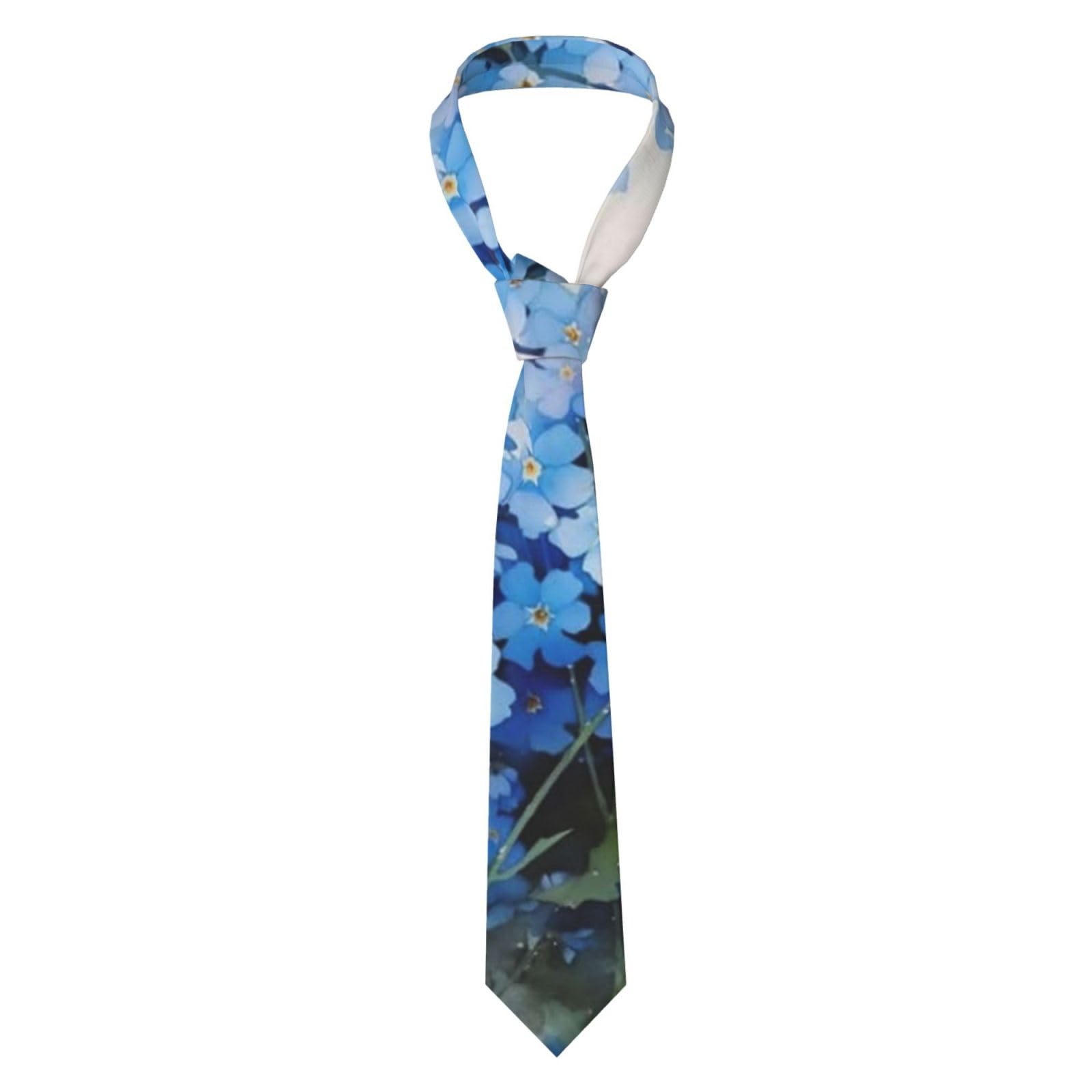 Poadnly Unisex As Picture Watercolor Forget Me Not Flowers, Neckties Mens Ties Polyester Novelty Skinny Tie For Wedding Party