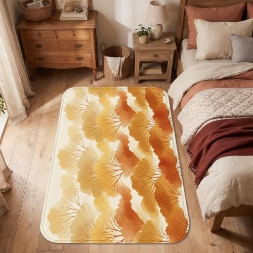 Alfombra rectangular de hojas y ramas naranja otoñal para puerta de entrada 6