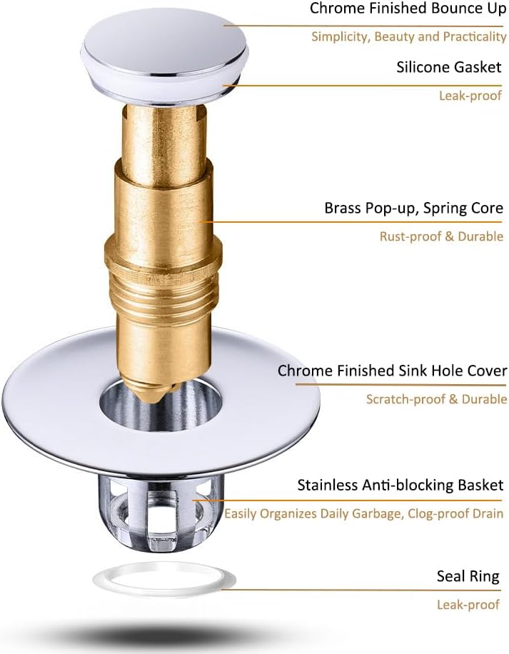 Bathroom Sink Stopper,Universal Basin Pop Up Bathroom Drain Stopper, for 1.1~1.5 in U.S. Standard Drain Holes, with Hair Catcher Anti Clogging (Silver)