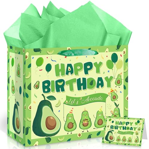 Yomaiha Avocado Birthday Gift Bag Fruit Avocado Gift Bag with Avocado Birthday Wrapping Paper and Card for Avocado Fruit Decorations Birthday Party Supplies