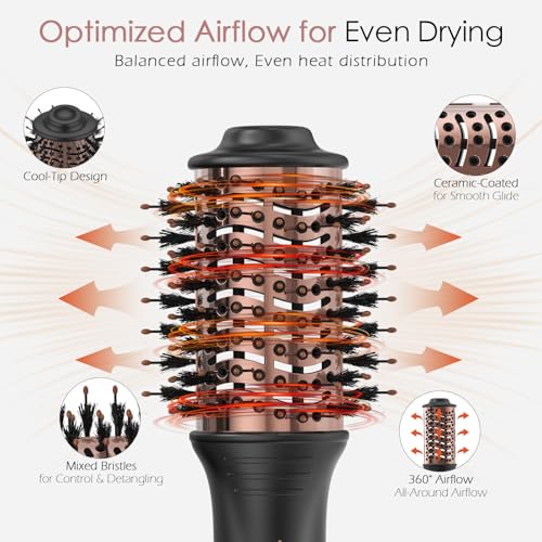 Image of Blow Dryer Brush, Hair Dryer Brush in One, 600W Oval Hot Air Volumizer & Straightener, Anti-Frizz Blowout Styling Brush, Dual Voltage 120-240V, Black