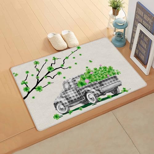 Buffalo Plaid Truck Kitchen Bath Door Mat Cushioned Runner Rug,Washable Welcome Floor Sink Antifatigue Mat,Waterproof & Non-Slip Comfort Standing Doormat,Retro St. Patrick's Day Tree Branch 18
