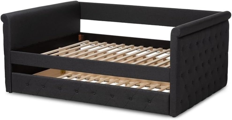 Baxton Studio Alena Modern and Contemporary Fabric Upholstered Daybed with Trundle