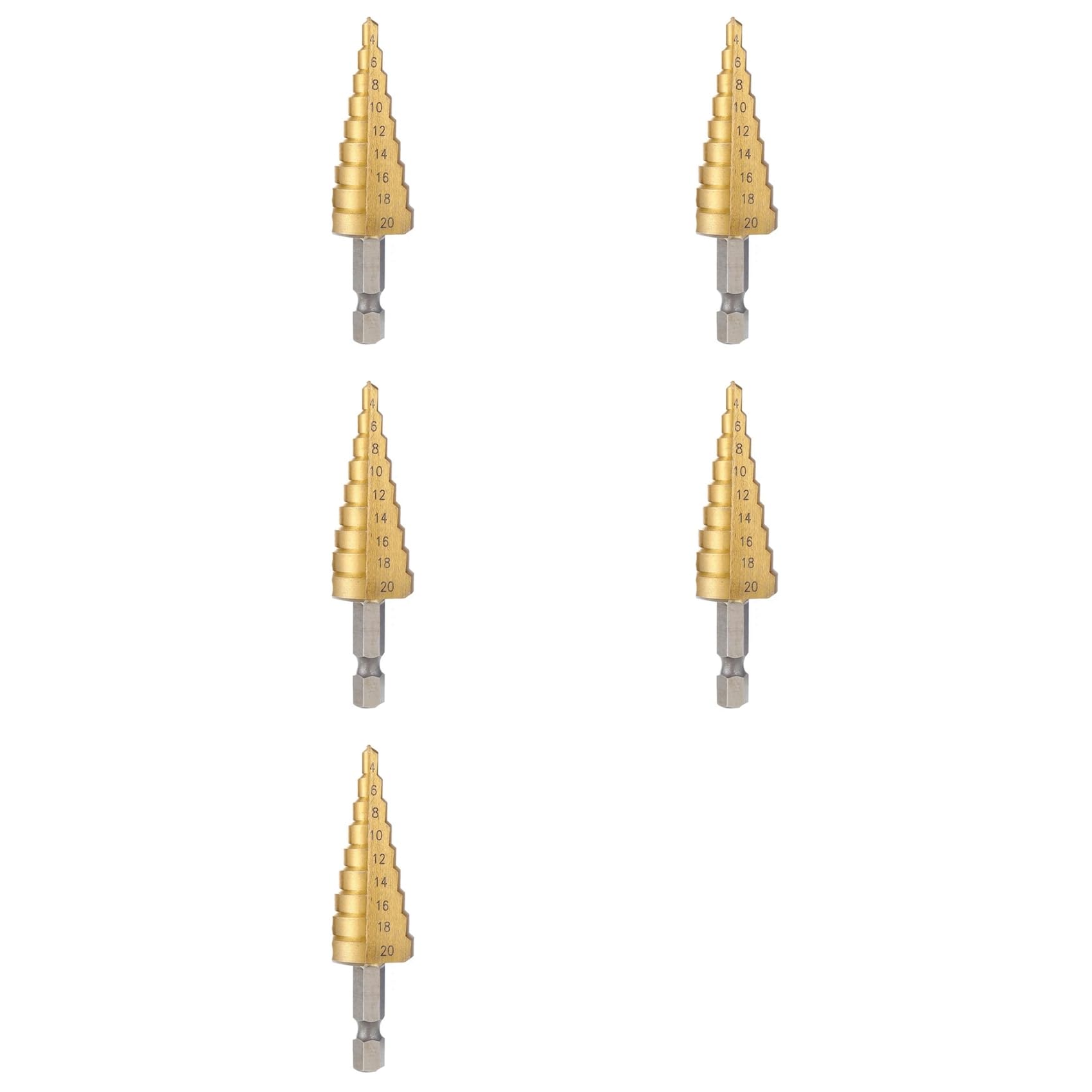 Jnchdghwa As Shown 5Pcs 4-20Mm Hss Straight Groove Step Drill Bit Wood Metal Hole Cutter Core Drill Bit Pagoda Drill Bit