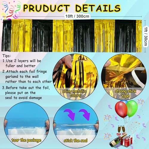 Image of 4 Packs Total 39 Feet Graduation Parade Floats for Trailer Car, Black Gold Foil Fringe Garland Tinsel Streamers Banner Table Skirts for Graduation Homecoming Wedding Birthday Party Decor
