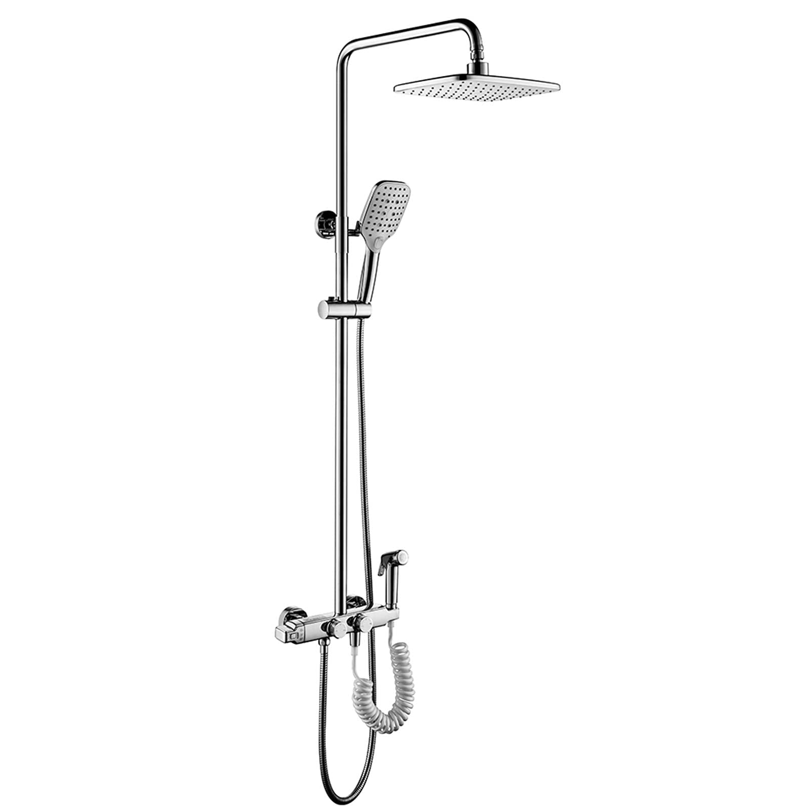 QUSYZD Thermostatic Shower Combo Set Wall Mounted Chrome Bathroom Shower Faucet Set with Rainfall Shower Head, Handheld Shower, Bathtub Faucet, Spray Bidet,