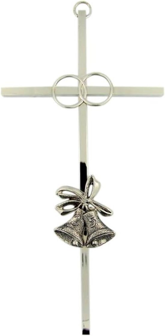 Silver Tone Plated 25th Wedding Anniversary Wall Cross, 8 Inch