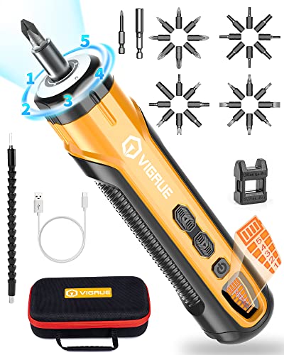 Vigrue Electric Screwdriver With Display, 2200Mah Type-C Rechargeable Cordless Screwdriver, 5 Torque Adjustment, Power Screwdriver For Small Projects #TOP21
