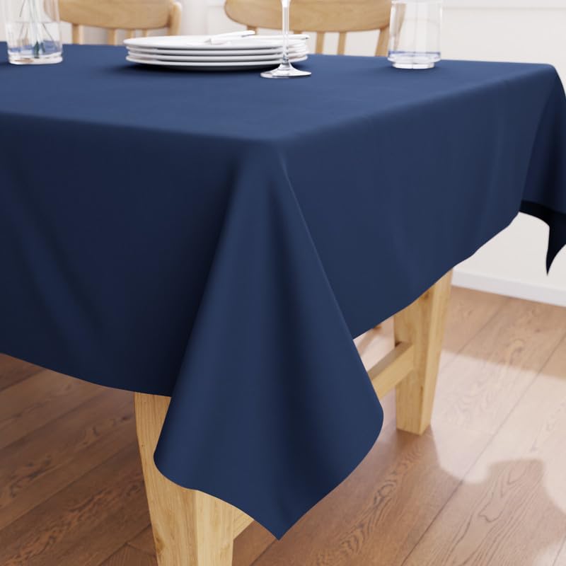 Image of Encasa XO Dining Table Cover Cloth for 4 to 6 Seater | 140x180 cm Cotton Canvas Rectangular Table Cloth | Machine Washable Tablecloth for Indoor & Outdoor Use - Scotch Blue Solid Color