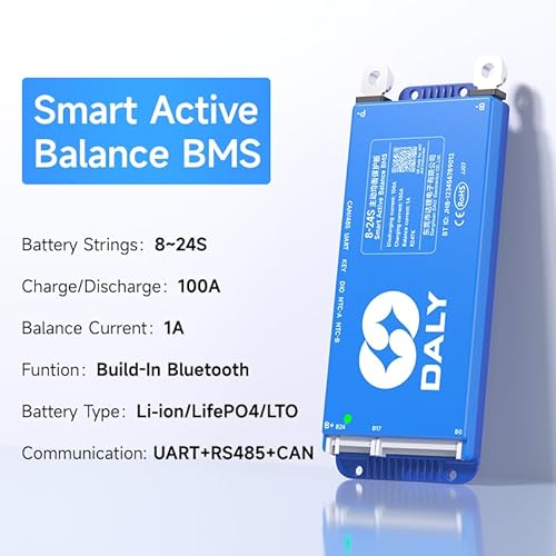 DALY BMS 100A Balance 24V to 48V to 84V - 1A Active Balancer 8S - 24S BMS Built-in Bluetooth RS485 CAN for LiFePO4/Li-ion/LTO Battery Packs for Home Energy System, Portable Power Station, E-Bike