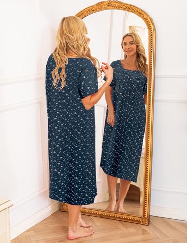 Image of Bloggerlove Nightgowns for Women Soft 100% Cotton House Dress Short /Long Sleeve Night Gowns Comfy Sleepwear S-3XL