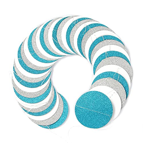 Image of Teal-Turquoise White-Silver Party-Decorations Garland Streamers - 52Ft Woman Girl Frozen Birthday Paper Banner,Graduation Wedding Bachelorette Engagement Bridal Baby Shower Backdrop Decor Panduola