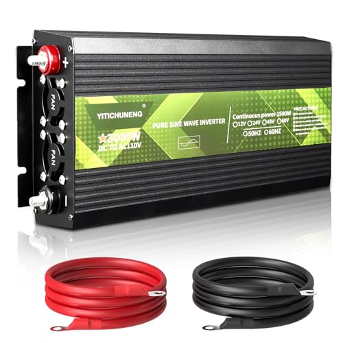 1500W Pure SINE Wave Inverter 12V DC to 110V AC Converter for Ry Truck Solar Backup Power Surge Power 3000W with AC Sockets.