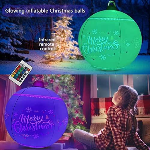 KENANLAN 24 Inch Light Up Inflatable Christmas Balls Decorations Outdoor Christmas Ornaments Xmas Blow up Ball Xmas Decorated Ball for Garden Yard Pool Porch(Red) - Image 4