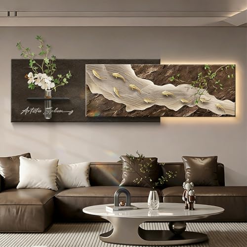 Image of TeHWiEEphs Modern Luxury Nine Fish Pattern – 3D LED Wall Art with Hydroponic Vase, Remote Control & Frameless Design for Living Room Sofa Background(A,55.12x22.83in+55.12x19.69in)