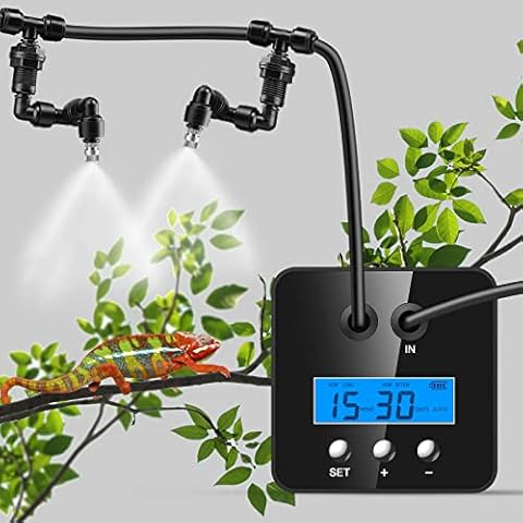 Reptile Humidifier with 2200mAh Battery, 360° Adjustable Reptile Fogger with LCD Screen, Aluminum Shell Intelligent Timer Misting System for Ecological Tanks, Rainforest Plants, Amphibians, Terrariums Cover