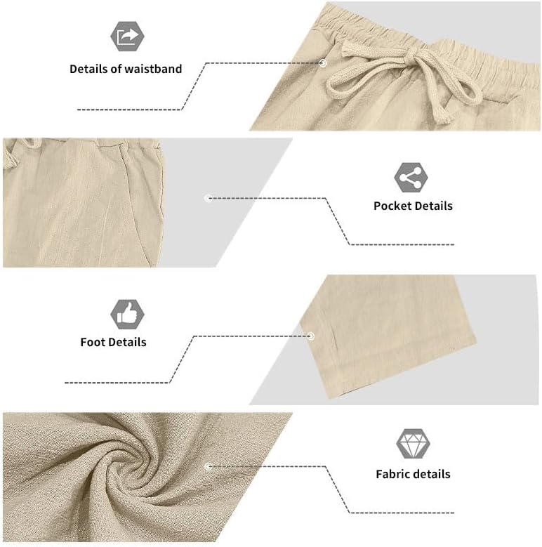Mens Linen Pants Yoga Beach Loose Fit Casual Summer Elastic Waist Drawstring Baggy Trousers with Pockets - Image 6