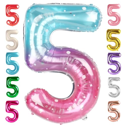 Image of 5 Balloon Numbers Birthday Decorations, 40In Pink Purple Blue Balloons | Eye-catching Appearance, Perfect Decorative Centerpieces, Convenient Self-sealing Structure, Widely for Various Occasions