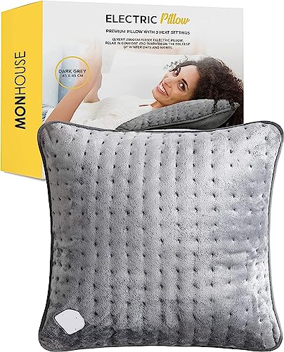 Oreiller electrique chauffant dos ventre epaules avec 6 niveaux de temperature gris