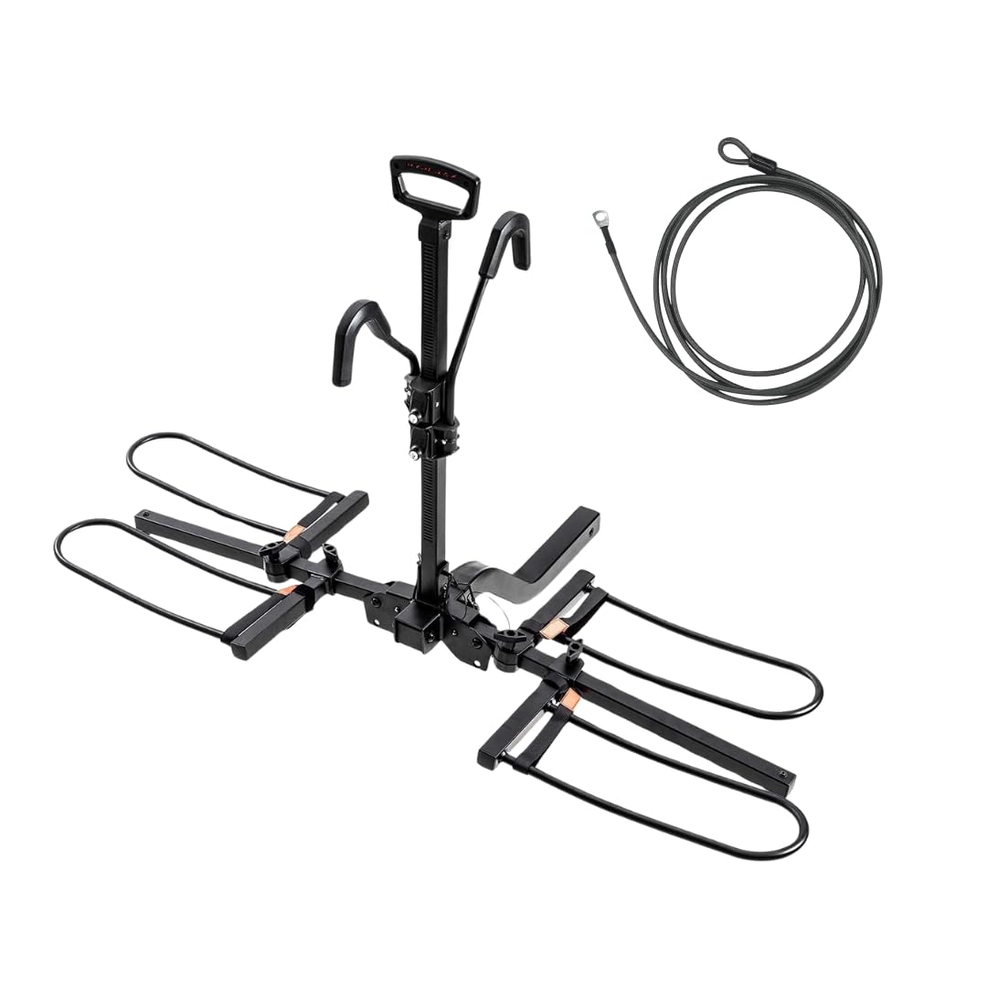 HYPERAX Special Combo - Volt 2 with Steel Locking Cable (L)-HYPERAX Volt 2 Hitch Mounted e-Bike Carrier - Fits 2 x 70 lbs Bikes, Tilting, No RV Use