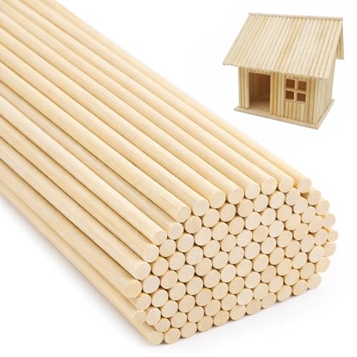 100Pcs Premium Wooden Dowel Rods 3mm x 300mm Unfinished Craft Sticks for DIY Model Making Cake Tier Support Home Decor & Handcraft Projects