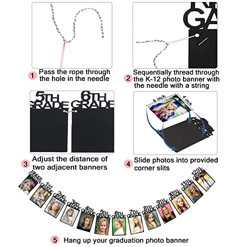 Image of Graduation Photo Banner for 2026 2027 Party Decorations, Kindergarten to 12th Grade Picture Banner, Middle School, High School College Graduation Party Supplies Black 4X6 Inch SG063BK