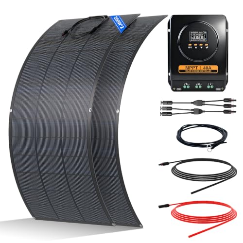 ECO-WORTHY Kit Panneau Solaire Souple 400W hors réseau : 2 Panneau Solaire Souple 200 W, Régulateur de Charge MPPT 40 A avec Câble Solaire pour Caravane,...