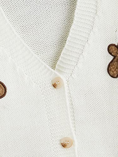 SHENHE Girl's Bear Embroidery Button Down V Neck Cute Casual Cardigan Sweater3