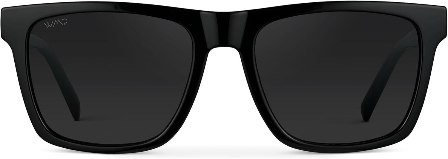 WMP Eyewear - Modern Square Sunglasses for Men, Lightweight Acetate, Polarized Lenses, 100% UVA/UVB Protection Black / Triple Black Lens image 2 of 7 B0DCM62622