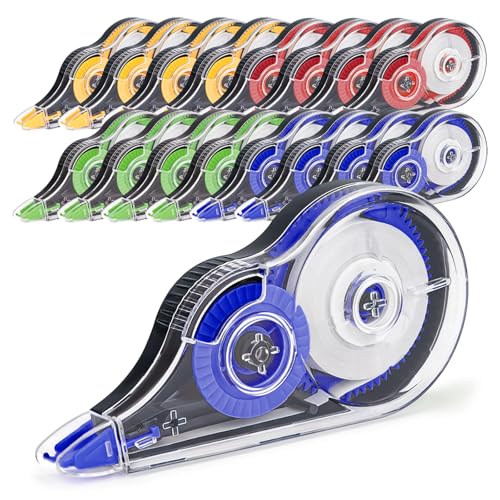 Image of JEFURE 16 Pcs Correction Tape Set, 12m x 5mm White Out Tape Roller, Large Capacity Correction Tape Pocket Mouses for School Note Taking and Office Supplies (4 Colors)
