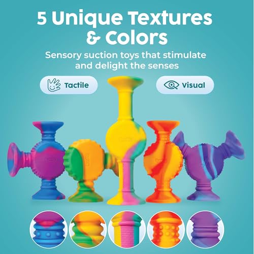 Image of BUNMO Rainbow Textured Suction Toys - 10 Pack | Bath Toys and Suction Toys | Silicone Kids Bath Toys for Kids Ages 3+ | Bathtub Toys, Shower Toys & Travel | BPA-Free